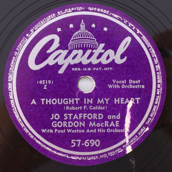 Jo Stafford, Gordon MacRae - Whispering Hope 1949 Polka 10" 78 rpm Record 57-690 - Picture 3 of 16